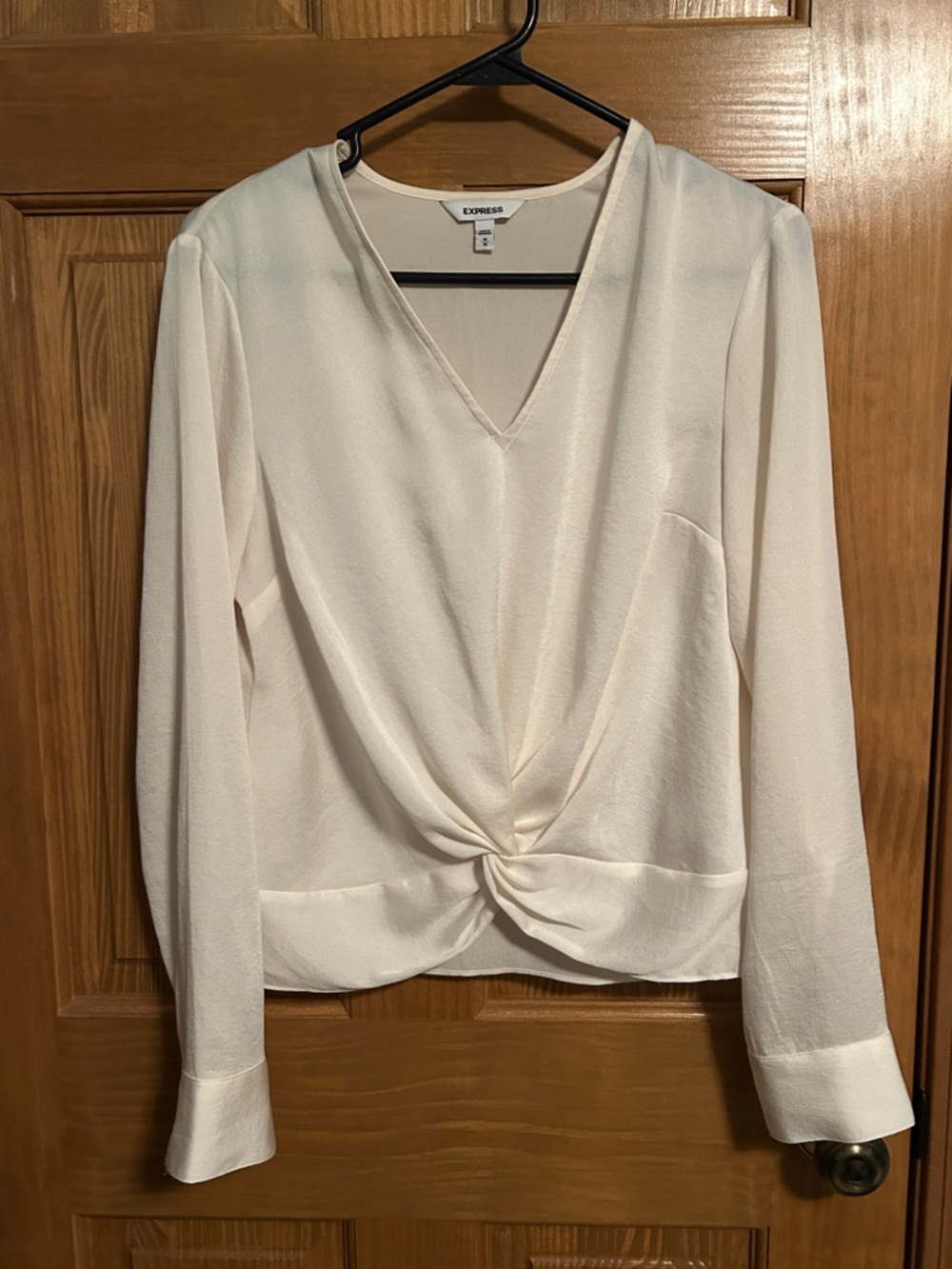 Express Ivory Twist-Front V-Neck Long Sleeve Blouse